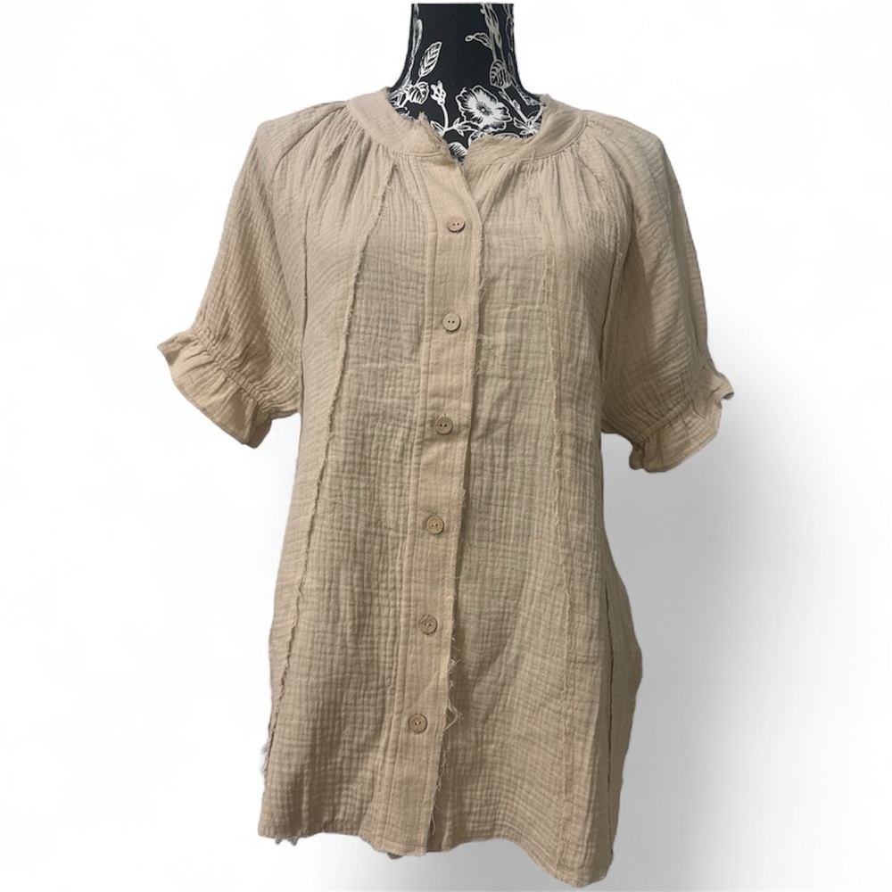 NEW IN Beige Cotton Button Up Boho Top Women’s Size Small NWT